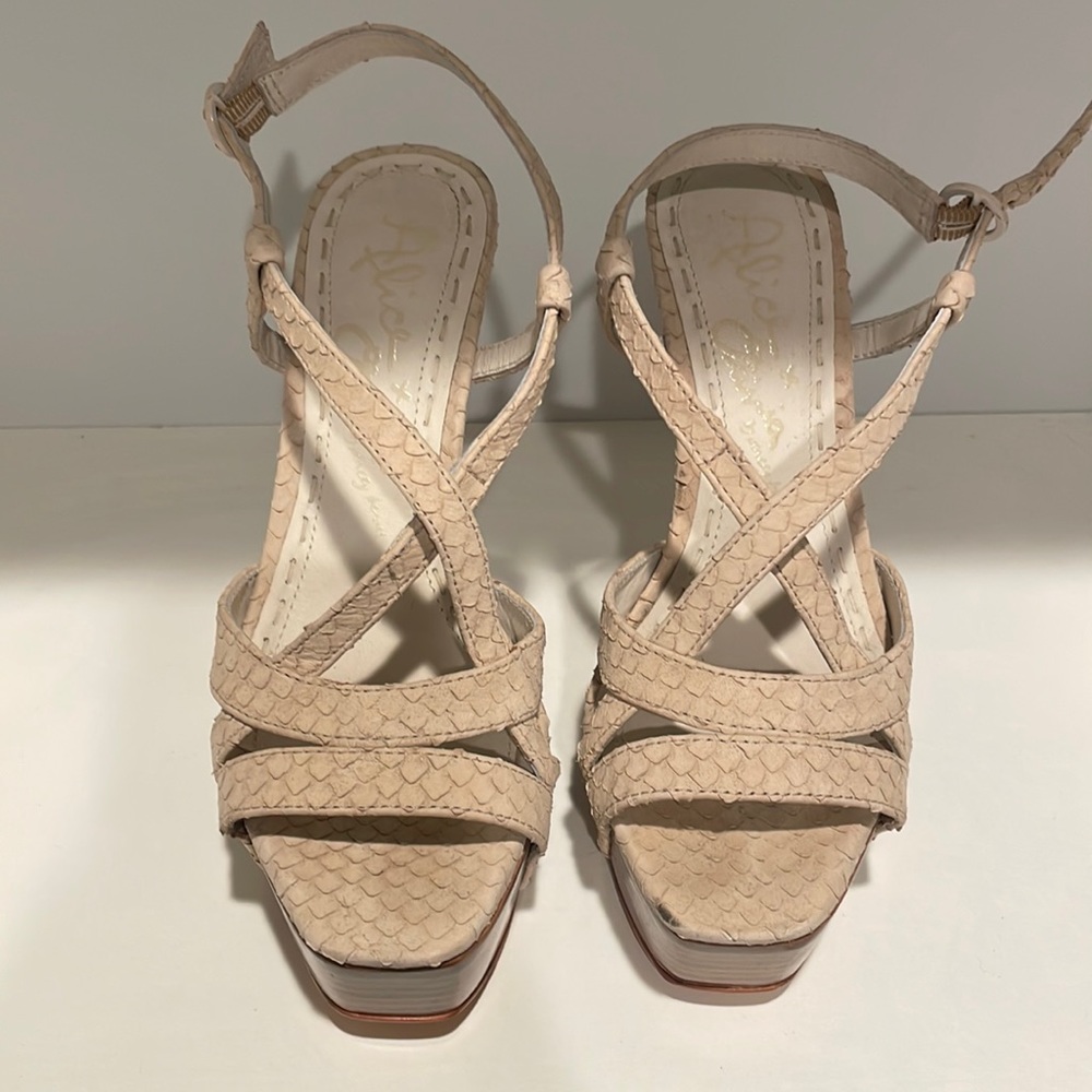 Alice And Olivia Cream Python Strapped Heels - image 2